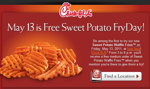Today from 3p-6p Chick-fil-A chick fil a waffle fries. Today from 3p-6p Chick-fil-A